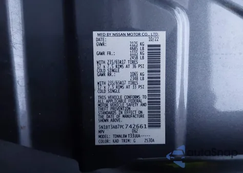 2023 Nissan Rogue S Intelligent Awd из США, поврежденный, VIN 5N1BT3AB7PC742661